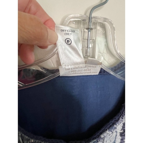 Coldwater Creek Women's Jacket Size XL Crochet Denim Boho Indigo Patchwork Y2K - Picture 15 of 15